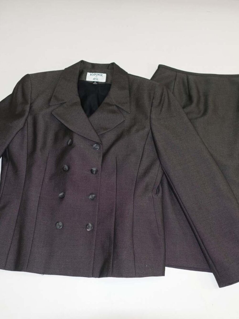 Kasper for ASL Women's Double Breasted Skirt Suit Size 12 Charcoal Gray Lined
